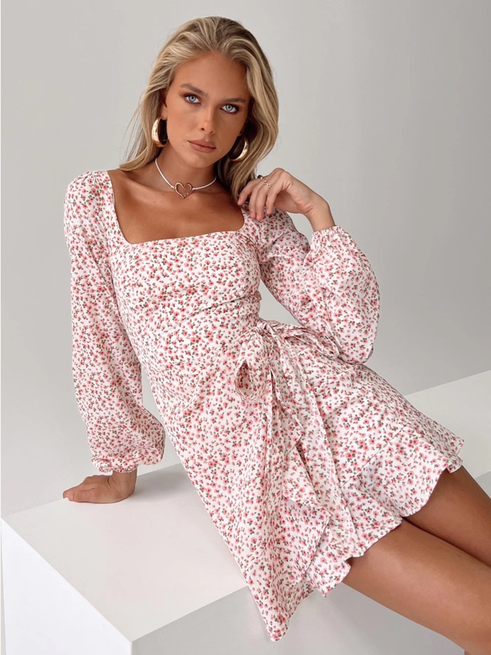 Princess Polly White Floral Mini Dress with Pink Rose Print